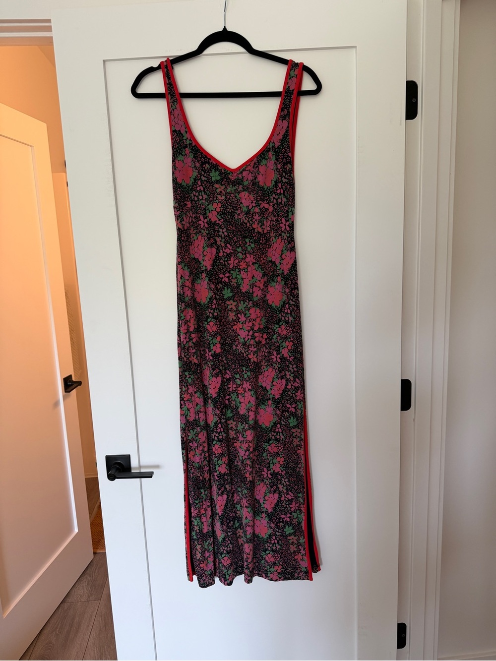 Free People Black Midi Dress with Pink Floral Print